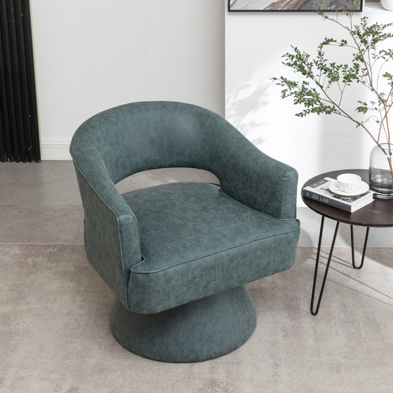 Fauteuil demi-tonneau pivotant en similicuir Kiersten, Similicuir bleu, 1