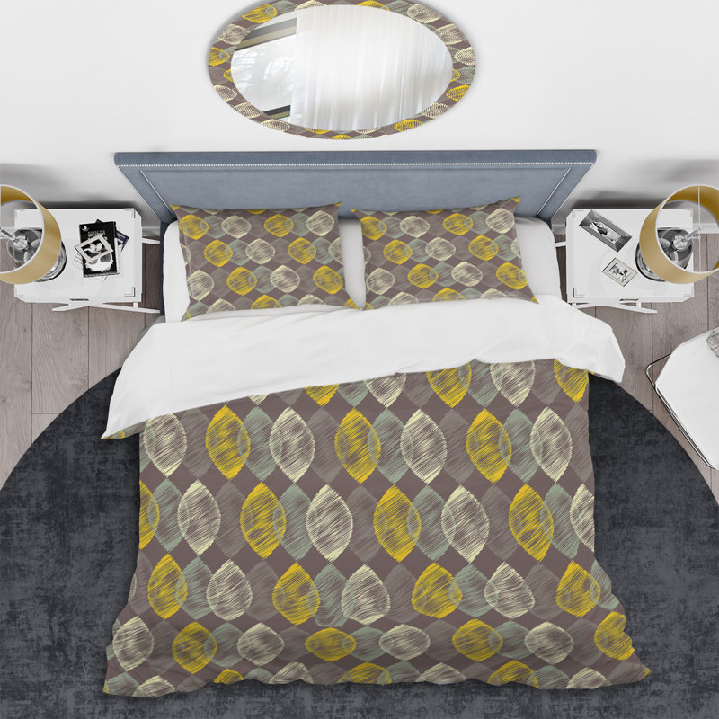Ensemble de housse de couette à motifs gris et jaune Boho, Housse de couette pour grand lit et 2 taies décor