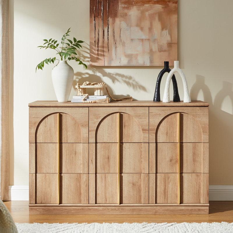 Modern 9 Drawer Dresser, Bedroom Dresser With Metal Handles, Tan
