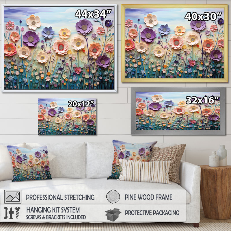 Meadow Melody II - Modern Canvas Wall Art, Cadre photo noir, H 12 po x l 20 po