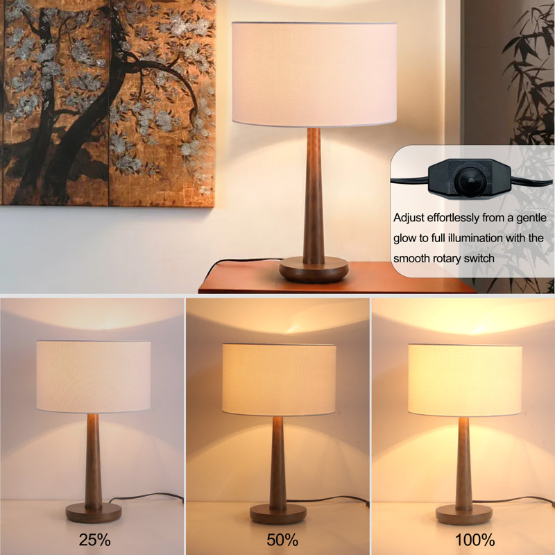 18.5'' Modern Solid Wood Table Lamp with White Shade, cULus Certified for Bedroom Nightstands, Living Room Side Tables, Home Offices Desks or Contemporary Decor