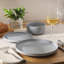 Ensemble de vaisselle 12 pièces en grès Gibson Home Dempsey Road - Service pour 4 personnes, assiettes et bols ronds gris, ensemble de vaisselle moderne en relief durable-117660767