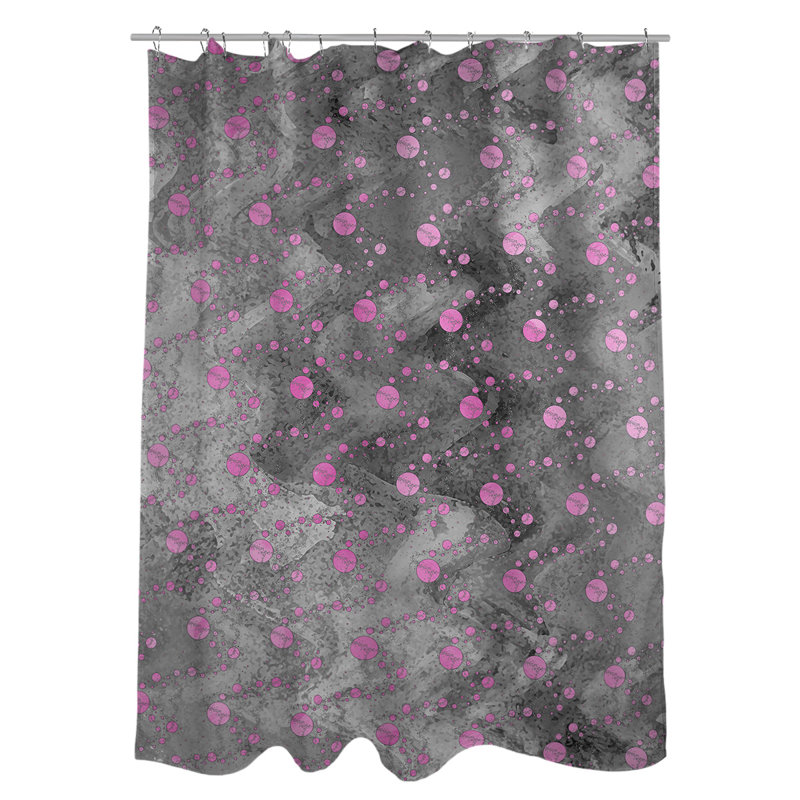 Rideau de douche simple planètes et étoiles, Rose / Noir