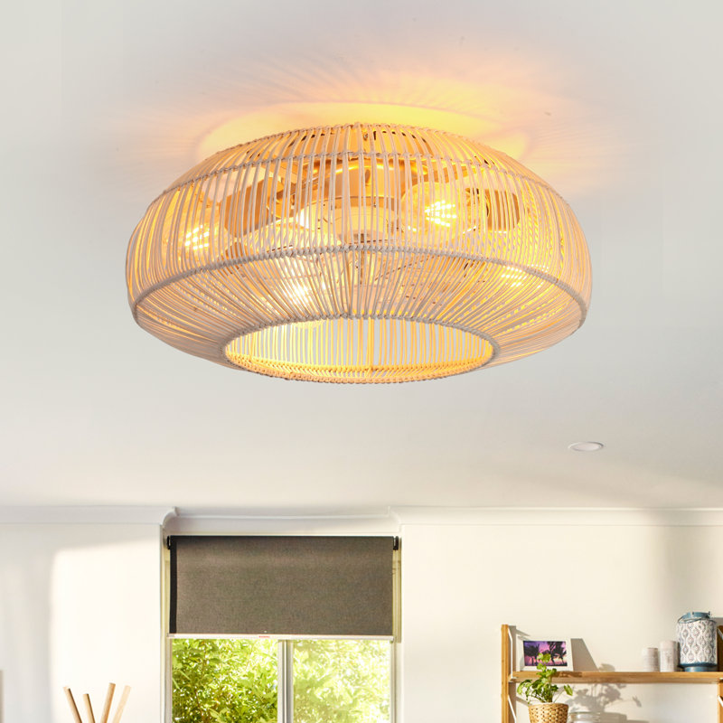 Ventilateur de plafond en rotin à cage à 6 vitesses 20 "avec ensemble d'éclairage et télécommande