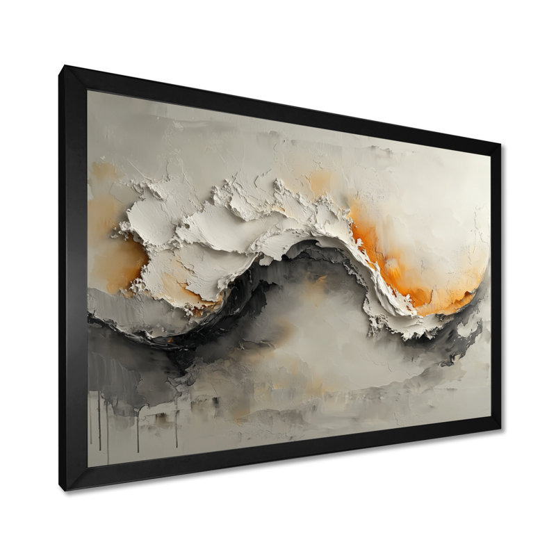Gris et blanc, vagues océaniques en spirale II - art mural abstrait spirale moderne, H 30 po x l 40 po, Noir