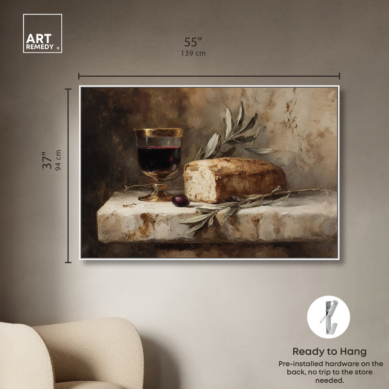  Art mural encadré, "Broken Bread II", toile blanche encadrée, 54 x 36, 37"H x 55"W, White Frame