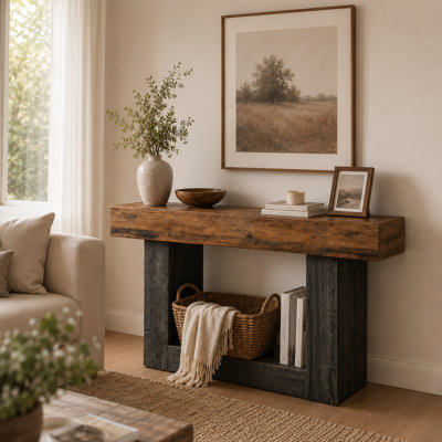 Table en bois à double couche de style campagnard, table polyvalente pour vestibule et canapé, tablette décorative pour salon / vestibule