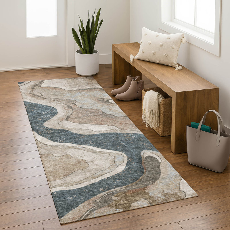 Tapis abstrait lavable à la machine de qualité supérieure Mayfield AMF2219, Beige, 2'3" x 7'6" Runner