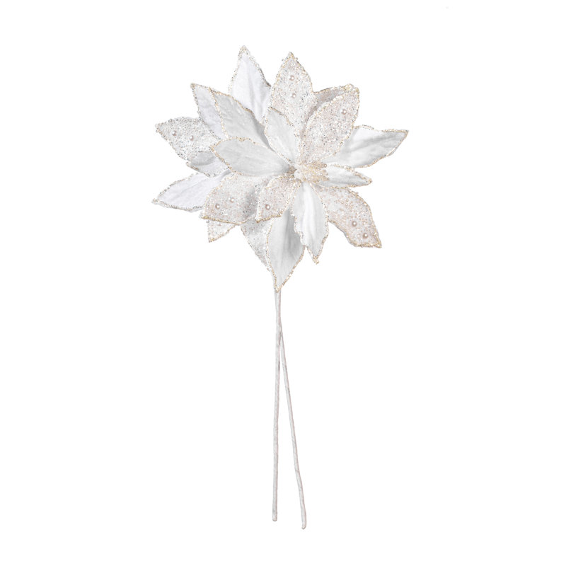 Poinsettia perlé ivoire 17" 11" Flwr 2/Bg, Ivory