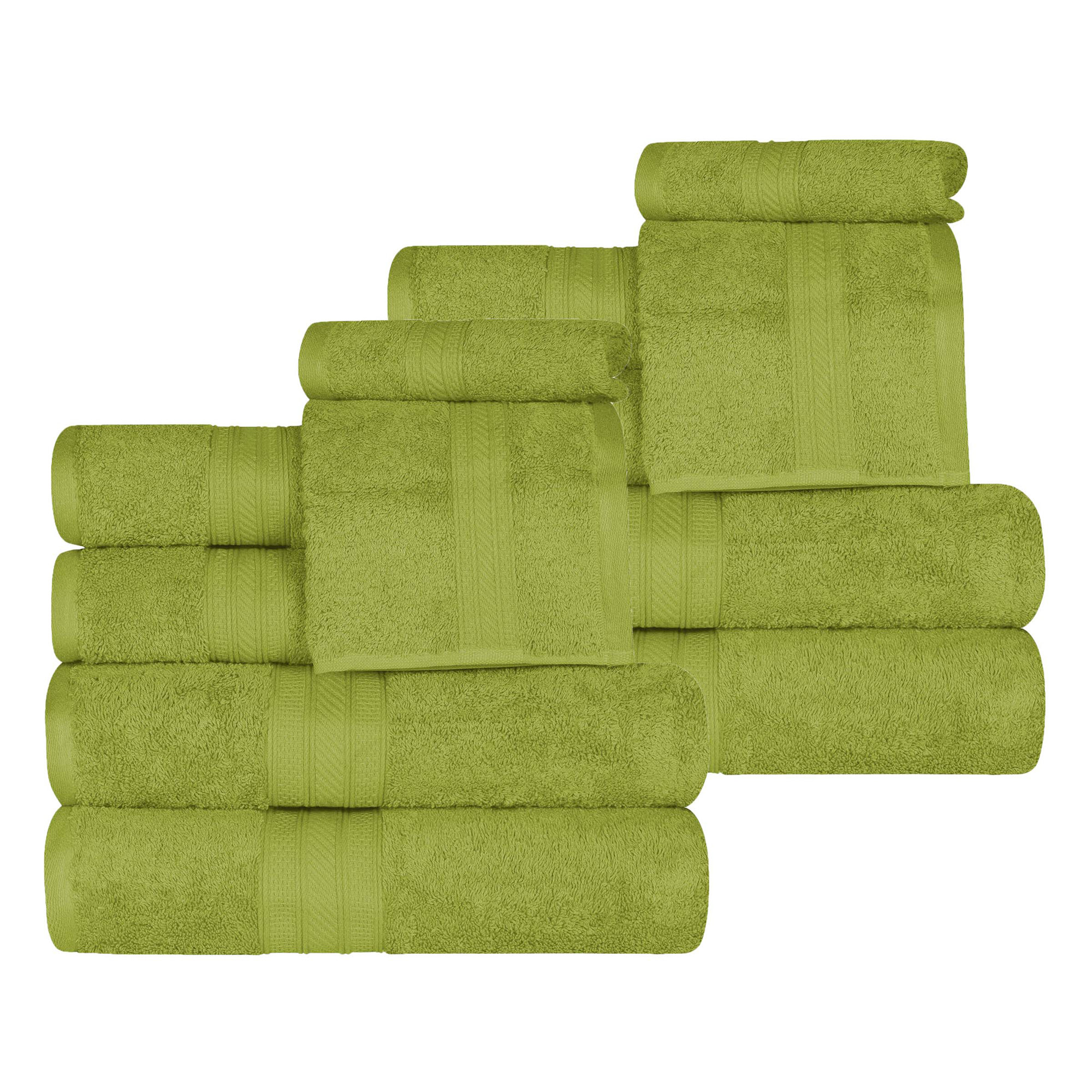 Atlas Cotton Plush Soft Highly-Absorbent Heavyweight Luxury 12 Piece Assorted Towel Set, Green Essence