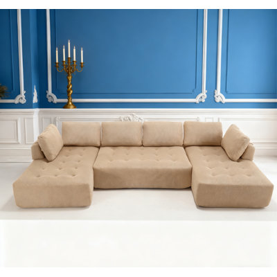 138.5" Combination Sofa For Living Room/Apartment, Upholstered 6 - Seat, Free Combination, Mesh & Breathable Fabric, Khaki & Multi - Color Options