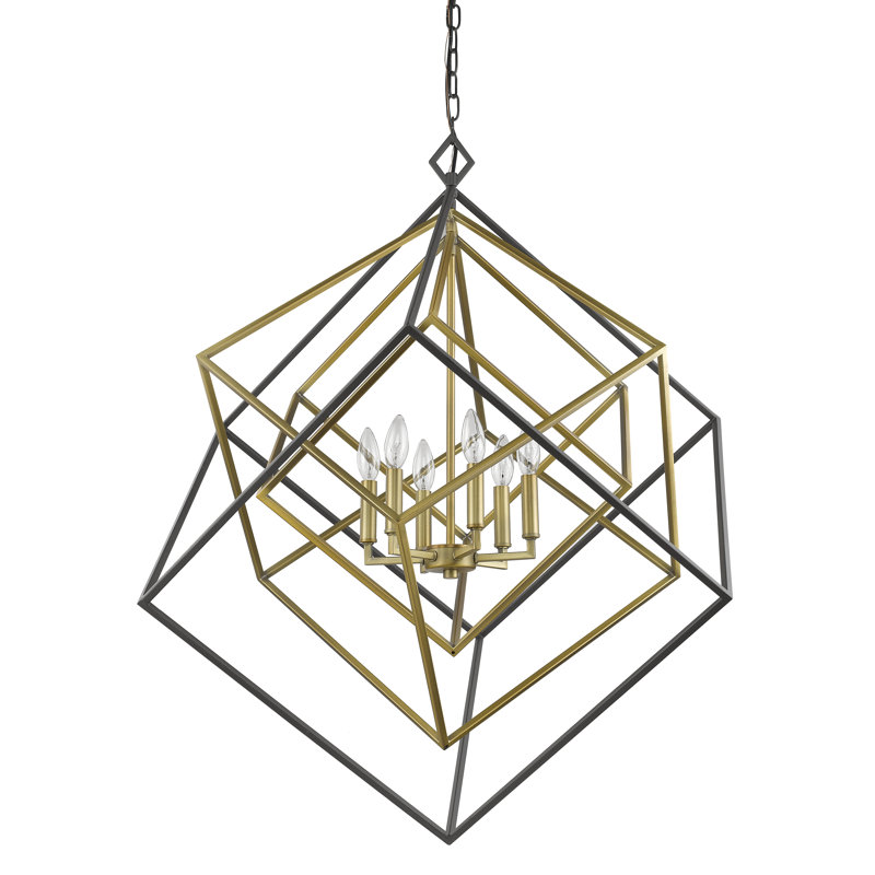 Lustre géométrique unique à 6 lumières Goulart, Vieux laiton / bronze