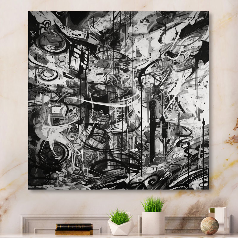 Arcanum Arcanum noir et blanc graffiti cosmique II, H 23 po x l 23 po x P 1 po