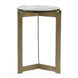 Aida 16" Round Aluminum End Table w/ Glass Top, Antique Brass