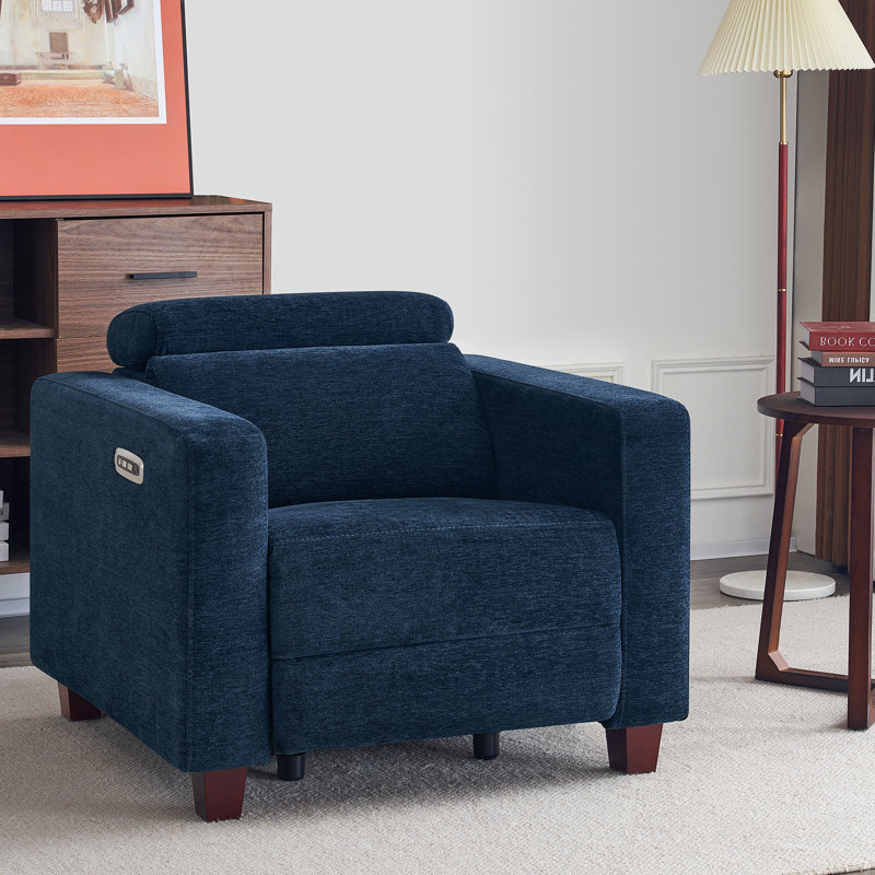 Cabrero Wall-hugger Power Recliner, High Leg Recliner with Adjustable Headrest, Fabric Upholstered, Navy