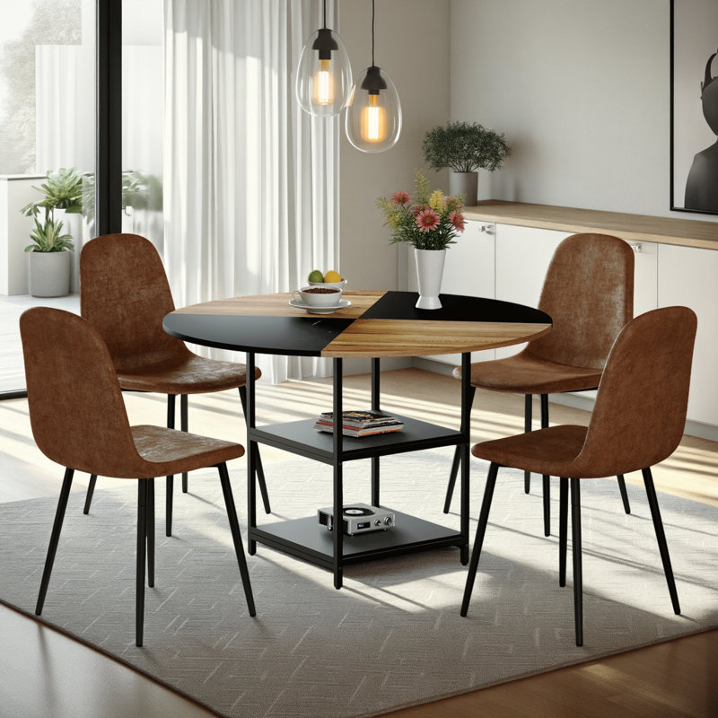 Ensemble de table et 4 chaises, rangement double couche, 47,3 po, Brun