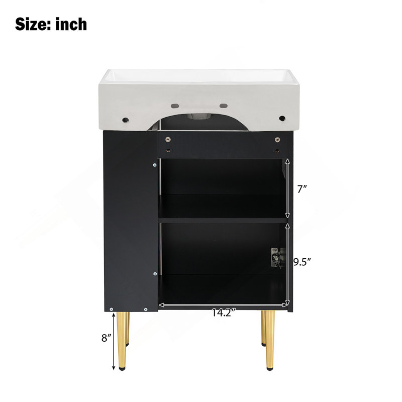 Meuble-lavabo 21,6 po, armoire combinée, meuble de rangement pour salle de bain, lavabo simple en céramique, rangement sur le côté droit