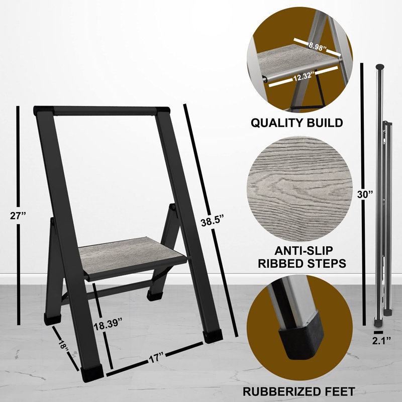 Black and Gray Aluminum Folding Step Ladder