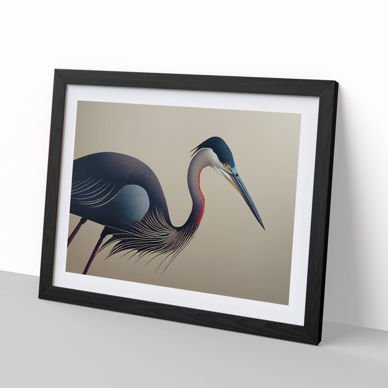 XH1022-1573X Bold Heron Bird - Single Picture Frame Print, 25cm H x 34cm W x 2cm D, Black Framed
