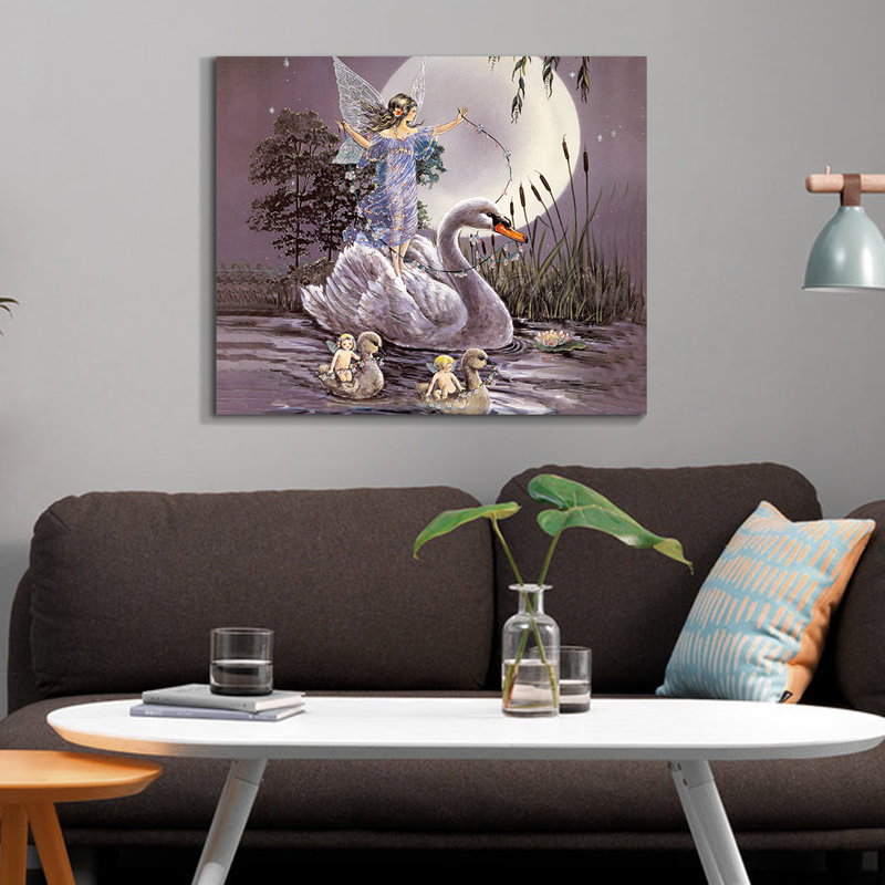 Pixie lutin avec oie sur toile, H 20 po x l 30 po x P 1,5 po