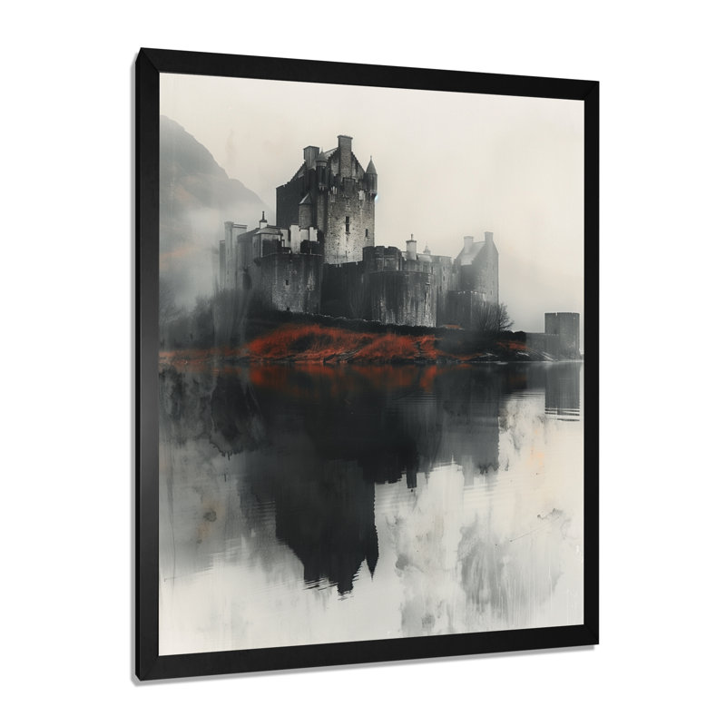 Décoration murale monochromes gris Medival England Castle - Châteaux, H 20 po x l 12 po x P 1 po, Toile encadrée noire simple