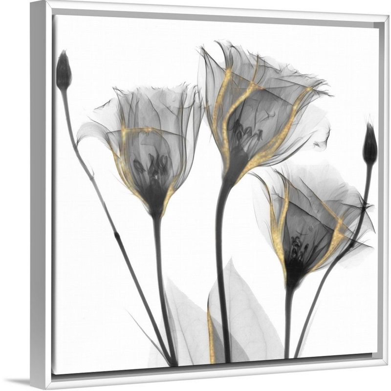 " Gold Embellished Gentians 1 " by Albert Koetsier Painting Print, White Framed, 38" H x 38" W x 1.75" D