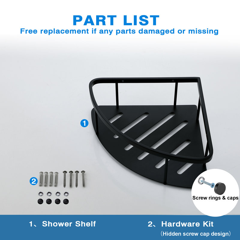 Wall Mounted Shower Caddy Corner Storage Shelf Triangular Shower Basket, Matte Black