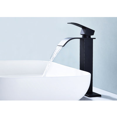 Matte Black Bathroom Sink Faucet With Waterfall Spout And User- Single Handle, Made Of Stainless Steel Flow, Handle For Smooth Water Discharge