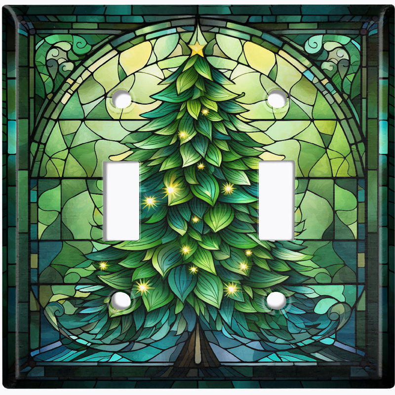 Christmas Festive Tree Lights 2 - Gang Toggle Light Switch Standard Wall Plate