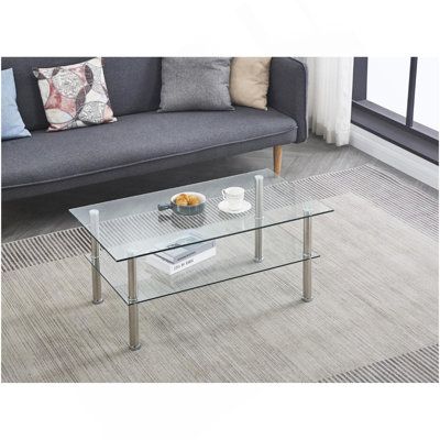 2-Layer Space Coffee Table ,Modern Sofa Table With Storage Shelve For Living Room