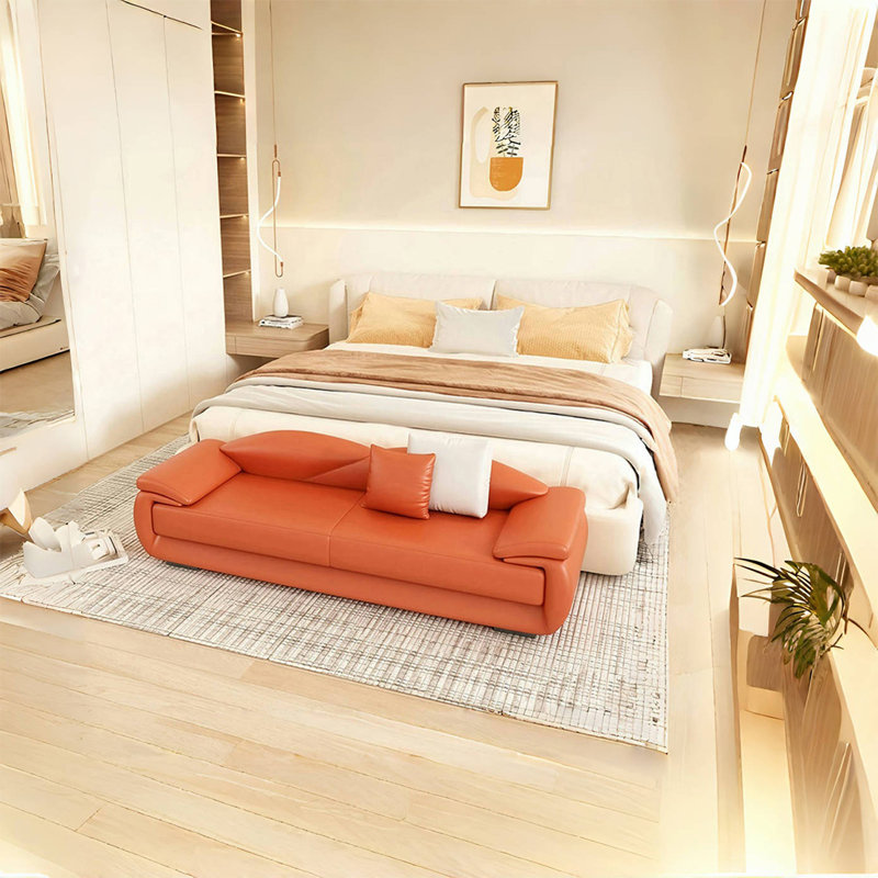 Banc rembourré en similicuir de haute qualité, Orange-rouge