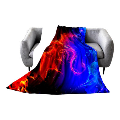 Galaxy Dragon Fleece Blanket - Twin Size 60x80, Red Blue Magical Dinosaur, Lightweight Jungle Animals Flame Design for Living Room Sofa Bed Decor -  BRBCA, PTXY_BRB_CA_BDKV