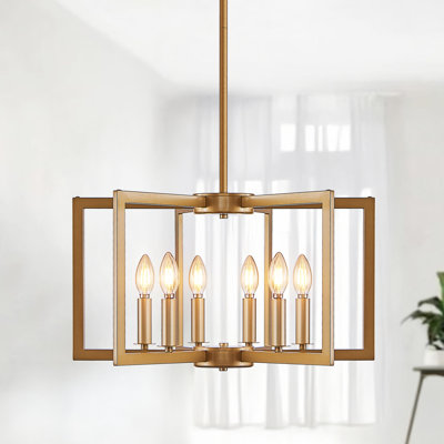 Lustre géométrique doré moderne à 6 lumières de 22 po - Luminaire suspendu industriel en métal pour le salon, la salle à manger ou la cuisine (ampoule non incluse)