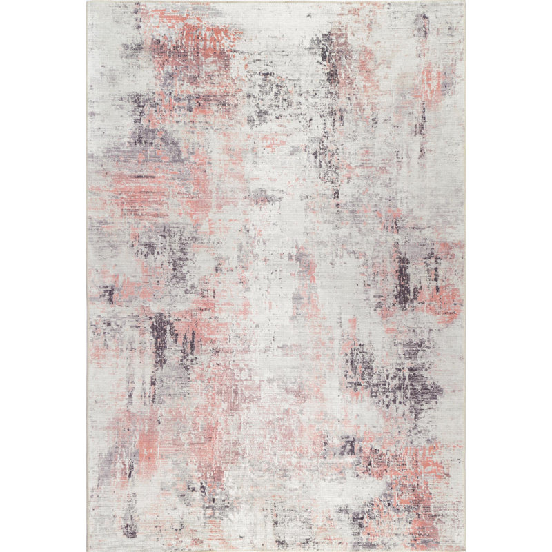Tapis abstrait rosé Elizabethrose, Rectangle 8 pi 8 po x 12 pi
