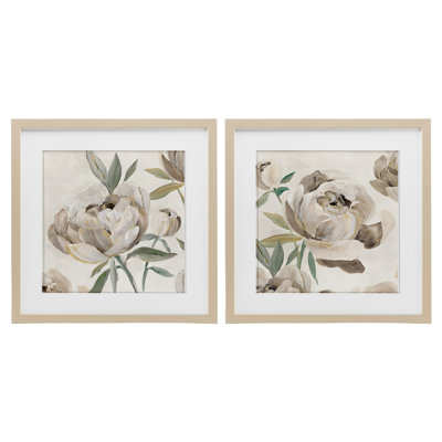 «Neutral Lustrous Pivoines», ensemble de 2 reproductions encadrées sous verre, design par Aria K.