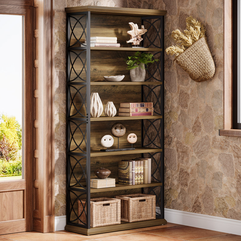 73'' Tall Bookshelf,  6-Tier Industrial Etagere Bookcase, Metal Display Shelf for Living Room, Office, Bedroom