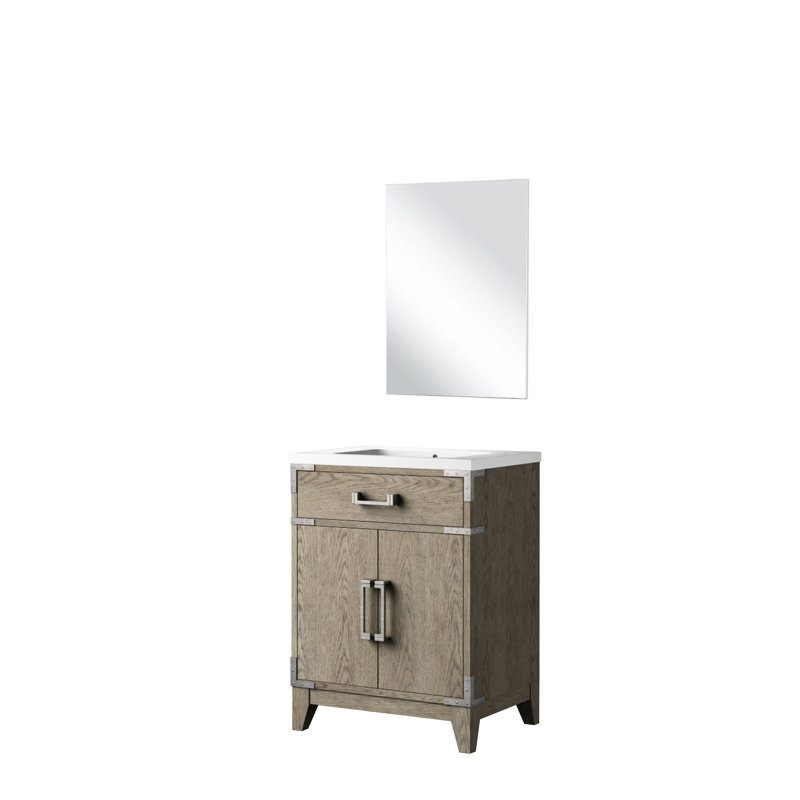 Meuble-lavabo simple en chêne gris l 24 po x P 18 po, comptoir en acrylique et miroir - fermeture en douceur, capacité de rangement intérieure abondante