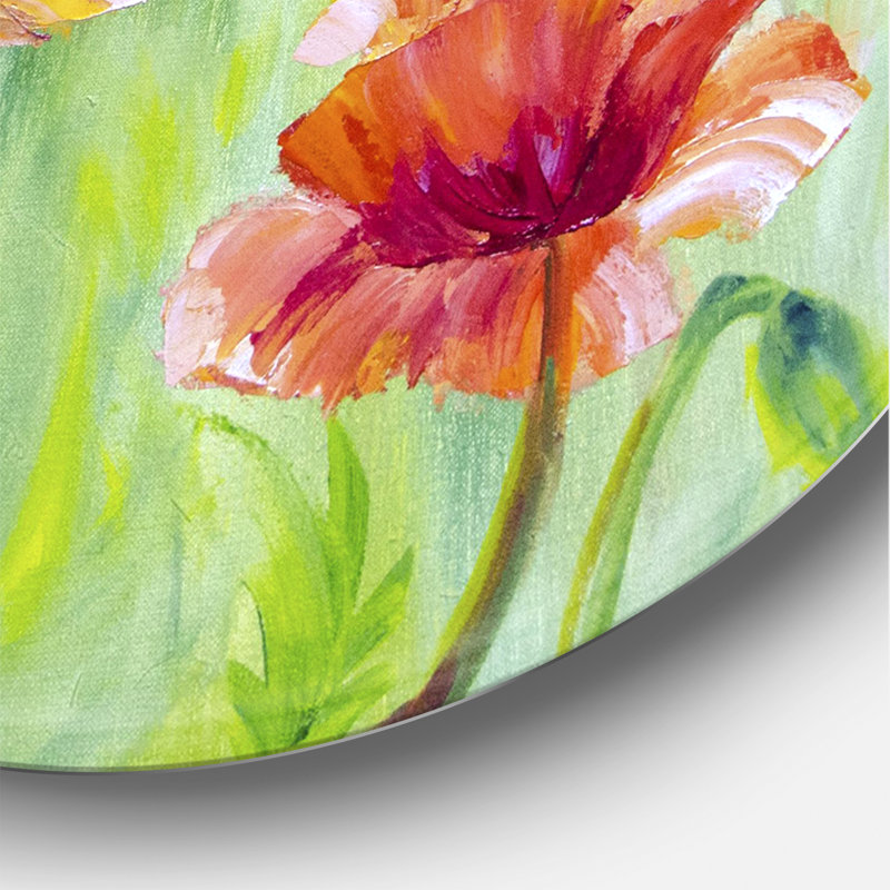 «Red Blossoming Poppies II» - art mural traditionnel, H 29 po x l 29 po x P 1 po