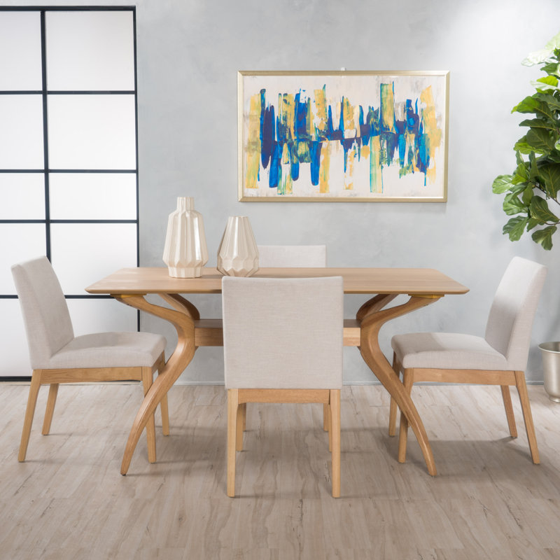 Ensemble de salle à manger pour 4 personnes Dashone, Beige clair, Chêne naturel