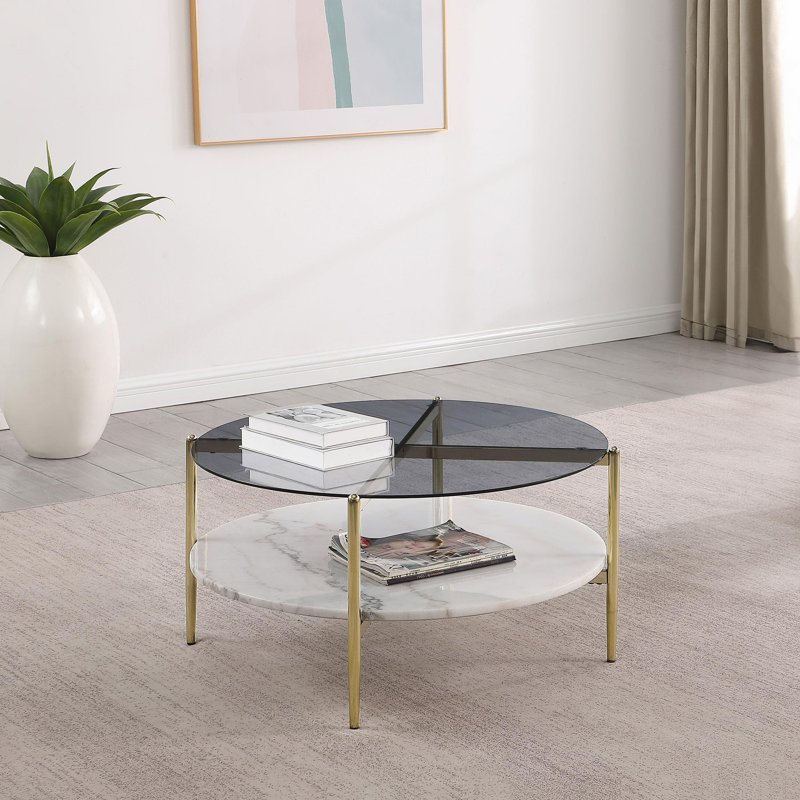 Tablette de table ronde avec plateau en verre doré Abouaber