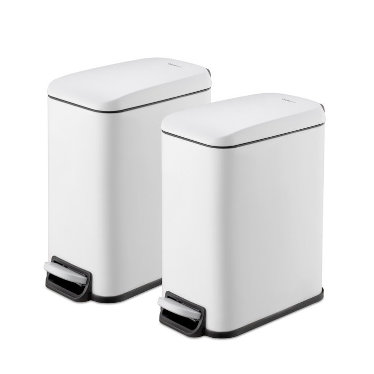 Qualiazero Two 1.3 Gallon Slim Step on Trash Can Set, 2 Pieces, Stainless Steel, Twin Pack - Silver