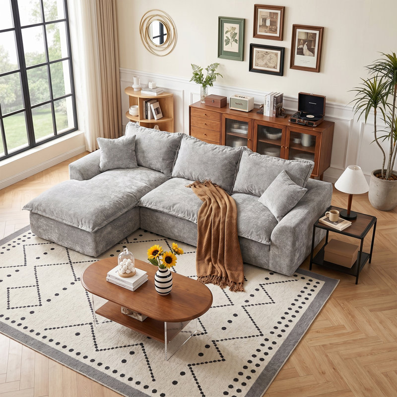 Canapé modulaire compressé sans os de 103 po sans assemblage requis avec coussins, Gris, Orienté à gauche (vu de face)
