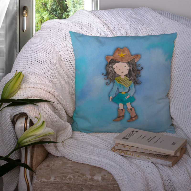 Coussin décoratif intérieur/extérieur aquarelle cowgirl, 14 po x 14 po