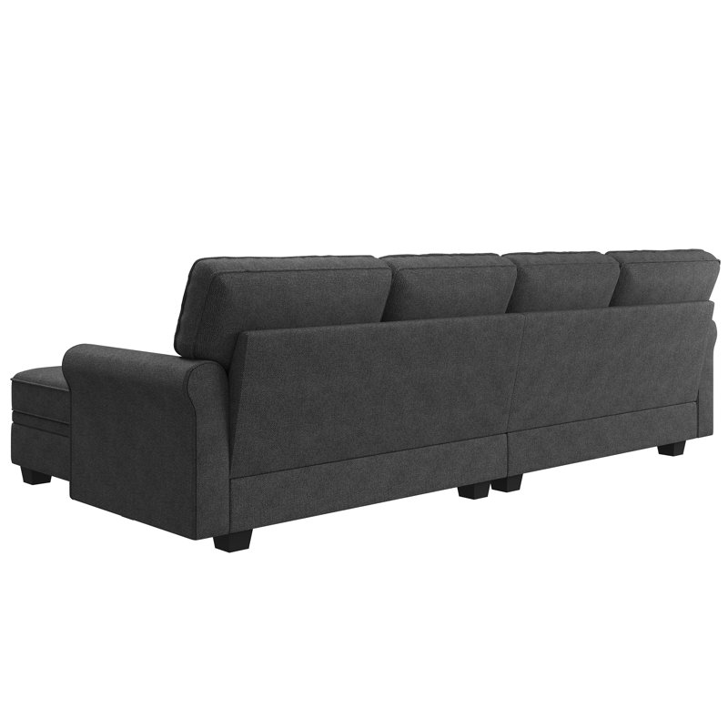 Eveleigh U-shaped Sectional Reversible Sofa with Storage, Dark Gray Polyester