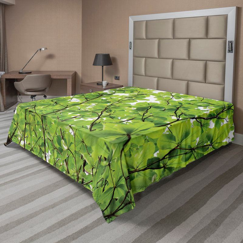 Ambesonne Top Flat Sheet Curving Art, Full Flat Sheet, Green Floral