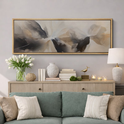 «Grunge Abstract Paint Stroke Effect Minimal Landscape Abstract Landscape Brown Grey Mountain Expanse», reproduction d'art sur toile