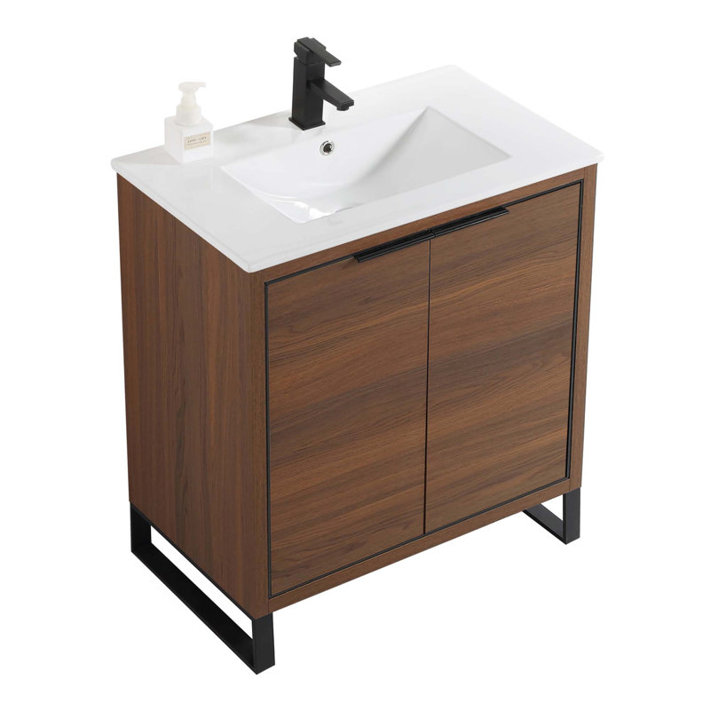 30'' Single Bathroom Vanity Set, Matte Black, Walnut