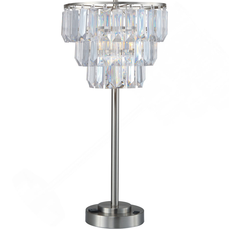 LAMPE DE TABLE CONTEMPORAINE EN CRISTAL 27,5 "H, Argent clair, H 27,5 po x l 13 po x P 13 po