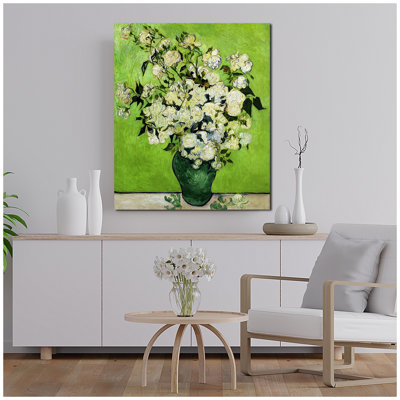 Pink Roses in a Vase by Vincent Van Gogh.Image Size:36x30 inches Van Gogh.World Classic Reproductions For HomeDecor,Vintage Pattern