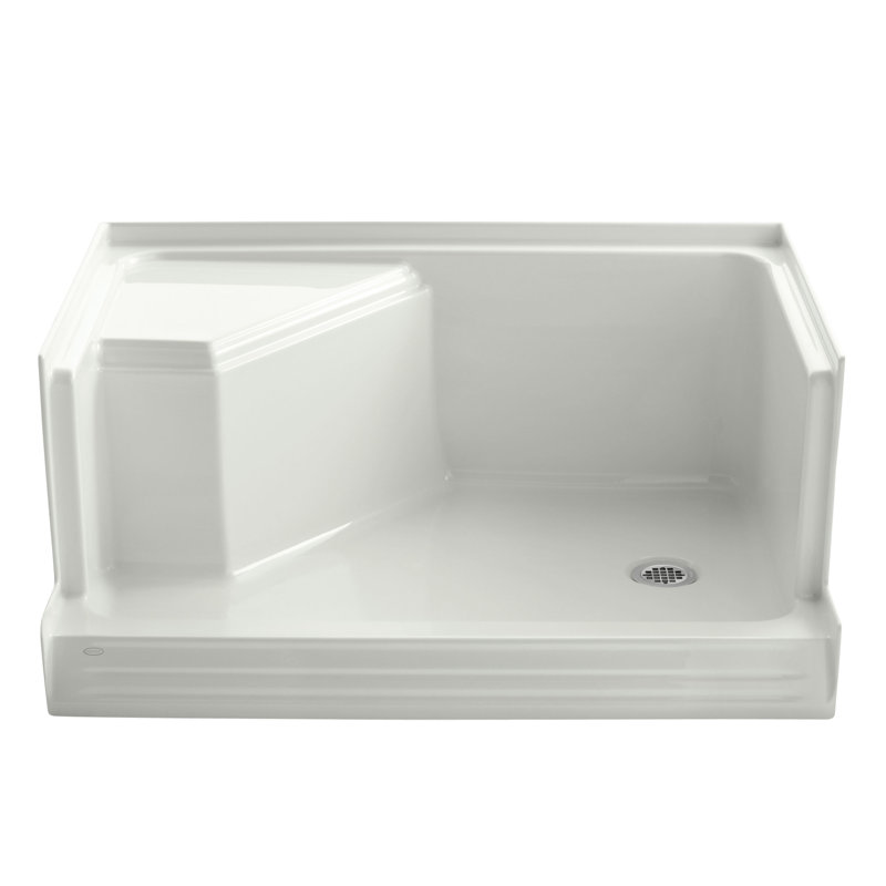 Base de douche 48 po x 36 po à simple seuil avec drain à droite et siège encastré à gauche Memoirs, Dune